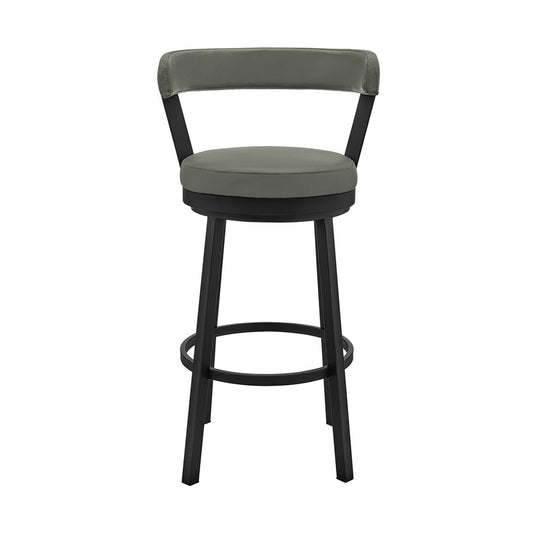 Armen Living - Bryant 26in Counter Height Swivel Bar Stool in Black Finish and Gray Faux Leather - LCBYBABLGR26 veiw 2