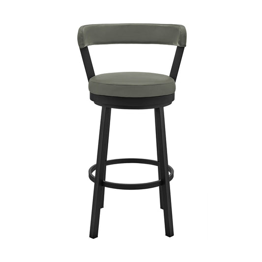 Armen Living - Bryant 30in Bar Height Swivel Bar Stool in Black Finish and Gray Faux Leather - LCBYBABLGR30 veiw 2