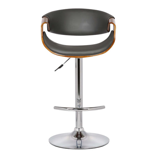 Armen Living - Butterfly Adjustable Height Swivel Grey Faux Leather and Walnut Wood Bar Stool with Chrome Base - LCBUBAWAGRAY veiw 2