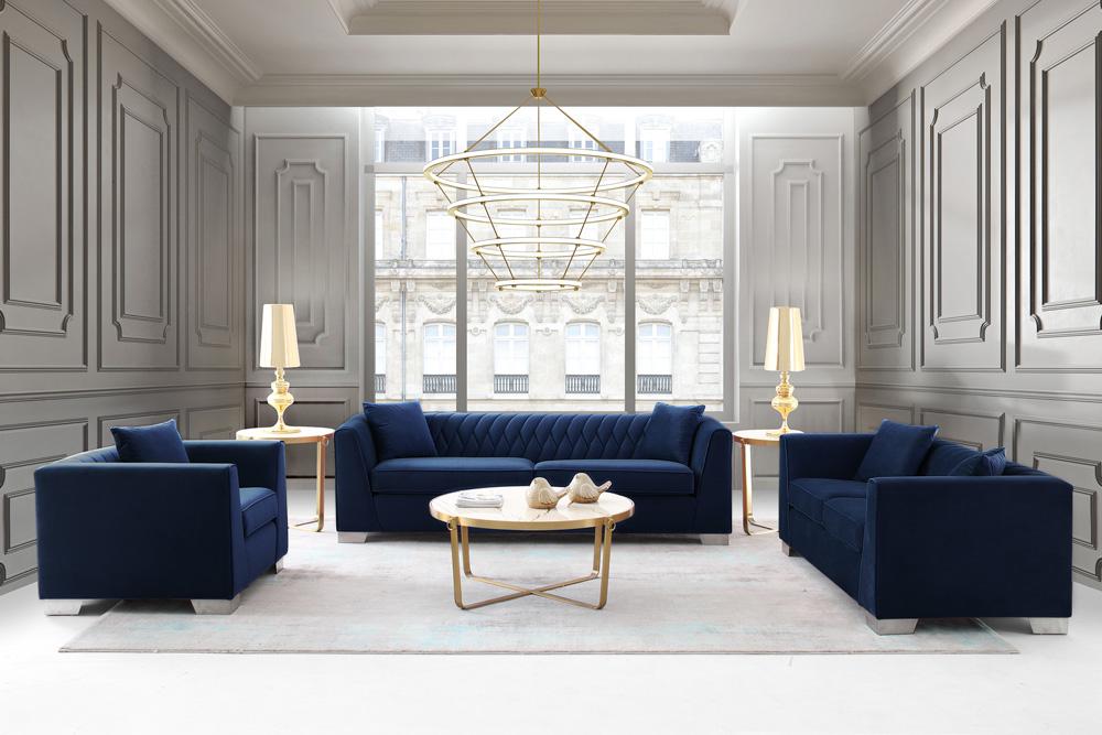 Armen Living - Cambridge Contemporary Chair in Brushed Stainless Steel and Blue Velvet - LCCM1BLUE veiw 5