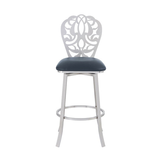Armen Living - Cherie Contemporary 30in Bar Height Barstool in Brushed Stainless Steel Finish and Gray Faux Leather - LCCHBABSGR30 veiw 2