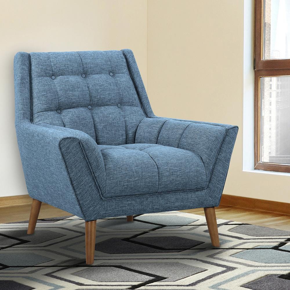Armen Living - Cobra Mid-Century Modern Chair in Blue Linen and Walnut Legs - LCCO1BL veiw 6