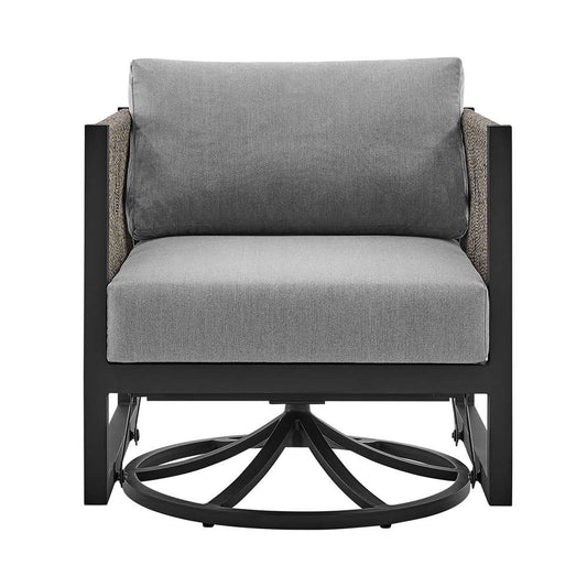 Armen Living - Cuffay Outdoor Patio Swivel Glider Lounge Chair in Black Aluminum with Grey Cushions - 840254332454 veiw 2