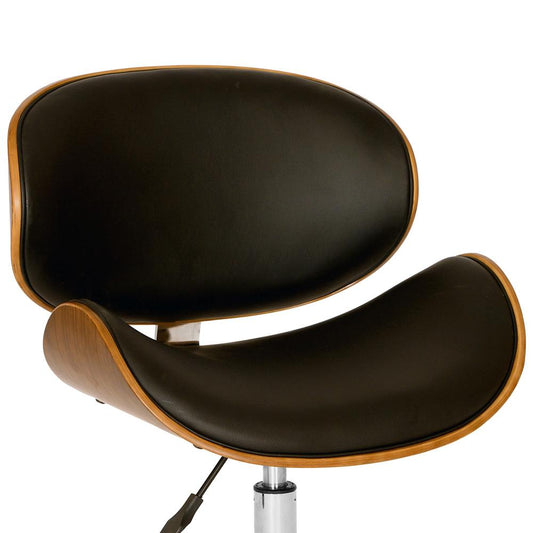 Armen Living - Daphne Modern Office Chair In Chrome Finish with Black Faux Leather And Walnut Veneer Back - LCDAOFCHBL veiw 2