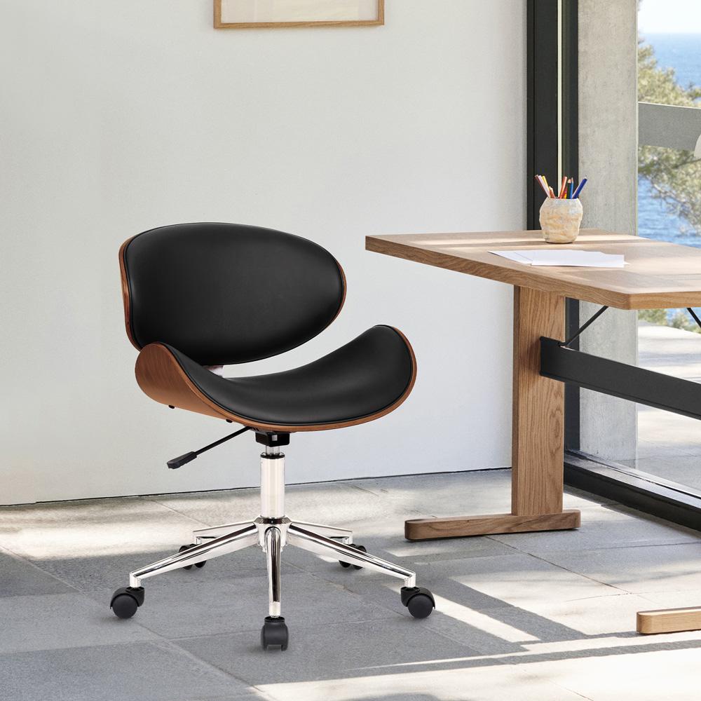 Armen Living - Daphne Modern Office Chair In Chrome Finish with Black Faux Leather And Walnut Veneer Back - LCDAOFCHBL veiw 4