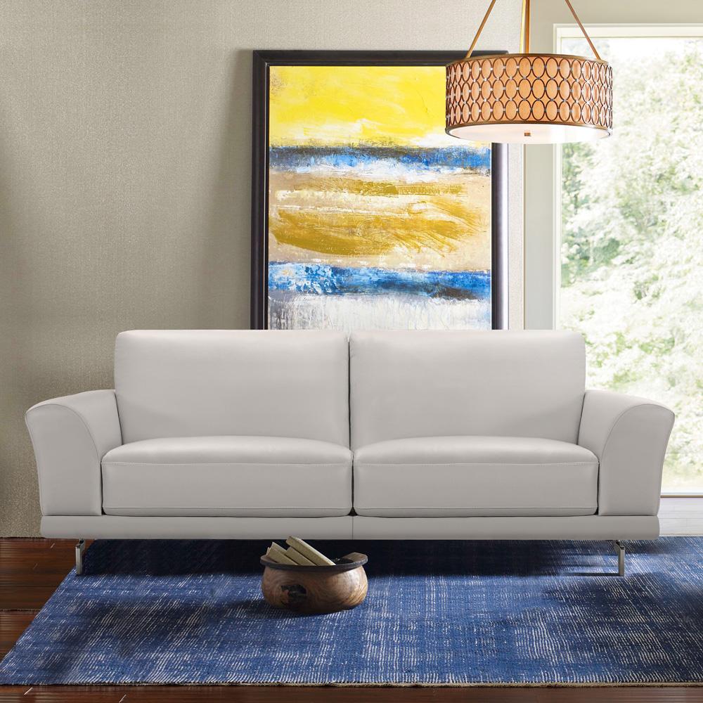 Armen Living - Everly Contemporary Sofa in Genuine Dove Gray Leather with Brushed Stainless Steel Legs - LCEV3GR veiw 5