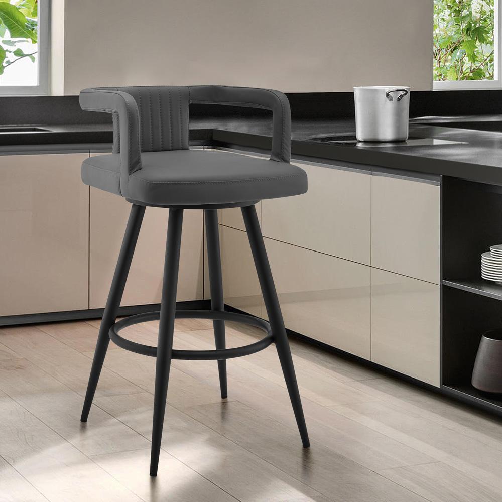 Armen Living - Gabriele 30in Gray Faux Leather and Black Metal Swivel Bar Stool - LCGBBABLGR30 veiw 7