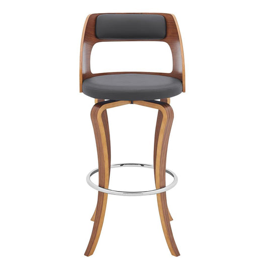 Armen Living - Grady 29in Swivel Gray Faux Leather and Walnut Wood Bar Stool - LCGRBAWAGR30 veiw 2