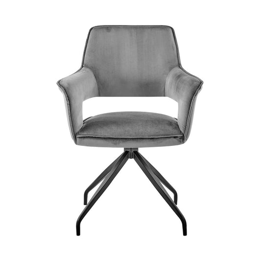 Armen Living - Hadley Dining Room Accent Chair in Gray Velvet with Black Finish - LCHDCHGRY veiw 2
