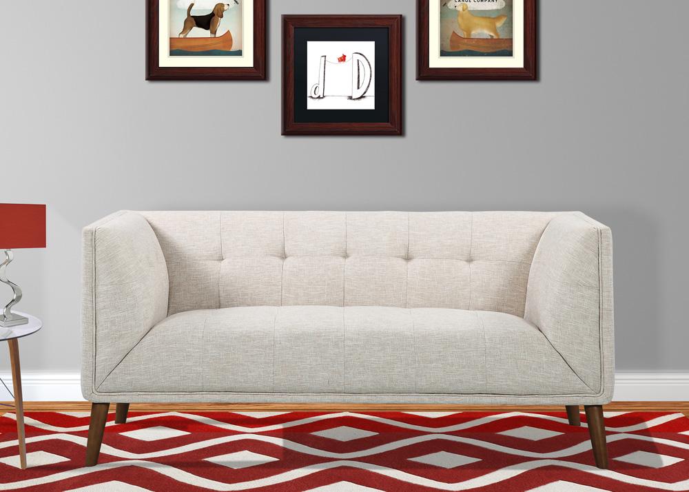 Armen Living - Hudson Mid-Century Button-Tufted Loveseat in Beige Linen and Walnut Legs - LCHU2BE veiw 6