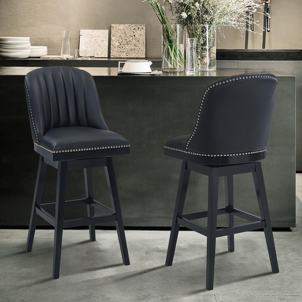 Armen Living - Journey 26in Counter Height Swivel Black Faux Leather and Black Wood Bar Stool - LCJRBABLBL26 veiw 8