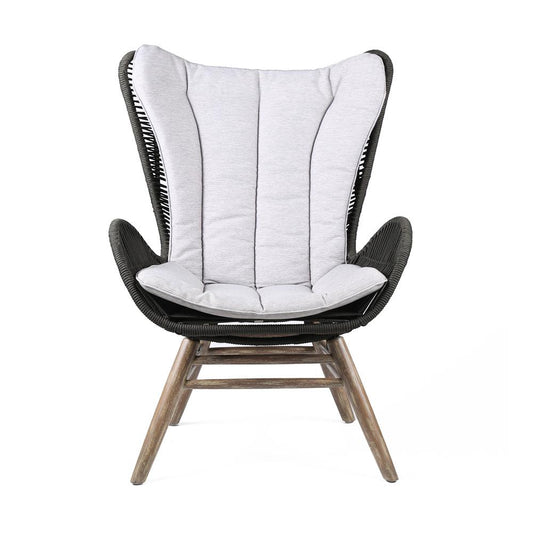 Armen Living - King Indoor Outdoor Lounge Chair in Light Eucalyptus Wood with Truffle Rope and Grey Cushion - LCKGCHCHR veiw 2