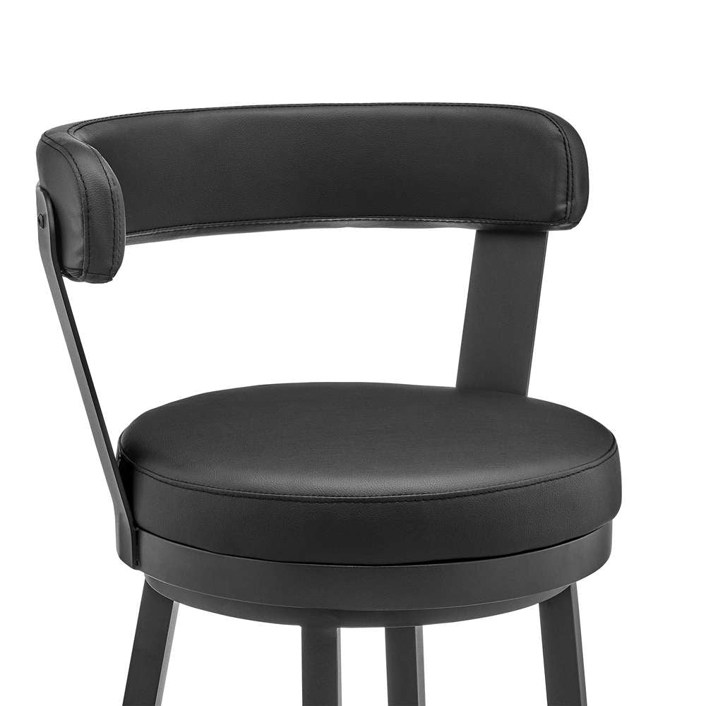 Armen Living - Kobe 30in Bar Height Swivel Bar Stool in Black Finish and Black Faux Leather - 721535761753 veiw 6