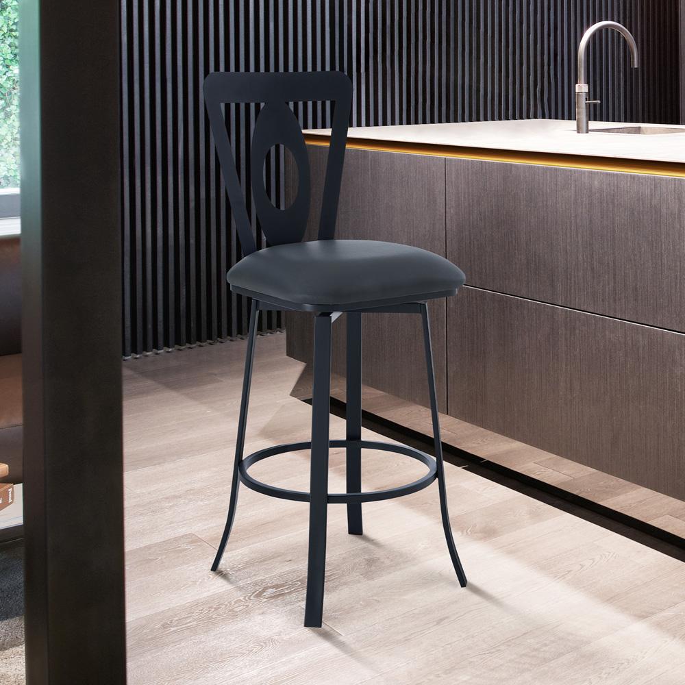 Armen Living - Lola Contemporary 30in Bar Height Barstool in Matte Black Finish and Gray Faux Leather - LCLLBAMBGR30 veiw 7