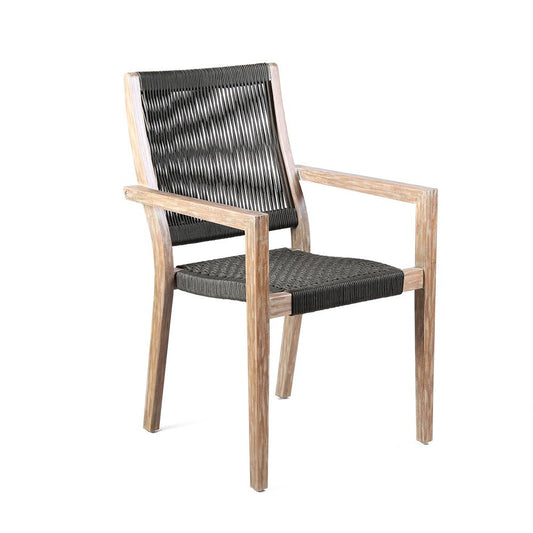 Armen Living - Madsen Outdoor Eucalyptus Wood and Charcoal Rope Dining Chairs with Grey Teak Finish (Set of 2) - LCMASICHEU veiw 2