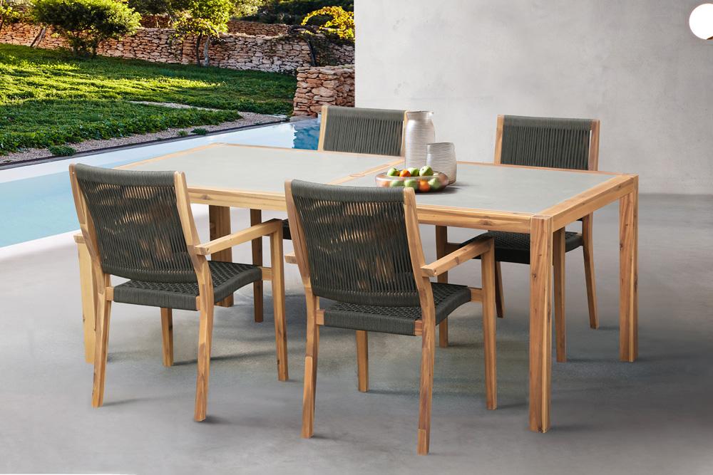 Armen Living - Madsen Outdoor Eucalyptus Wood and Charcoal Rope Dining Chairs with Teak Finish (Set of 2) - LCMASICHTK veiw 10