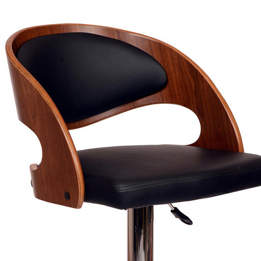 Armen Living - Malibu Swivel Barstool In Black PU/ Walnut Veneer and Chrome Base - LCMASWBABLWA veiw 2