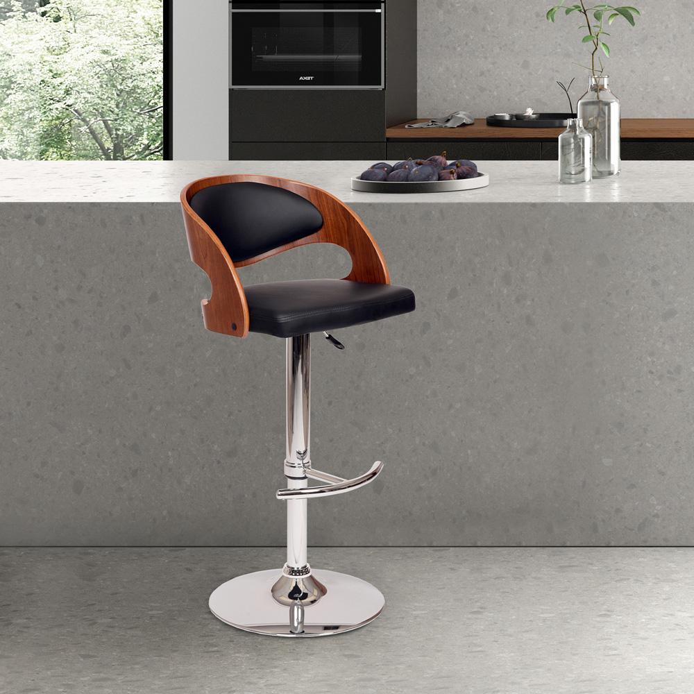 Armen Living - Malibu Swivel Barstool In Black PU/ Walnut Veneer and Chrome Base - LCMASWBABLWA veiw 4