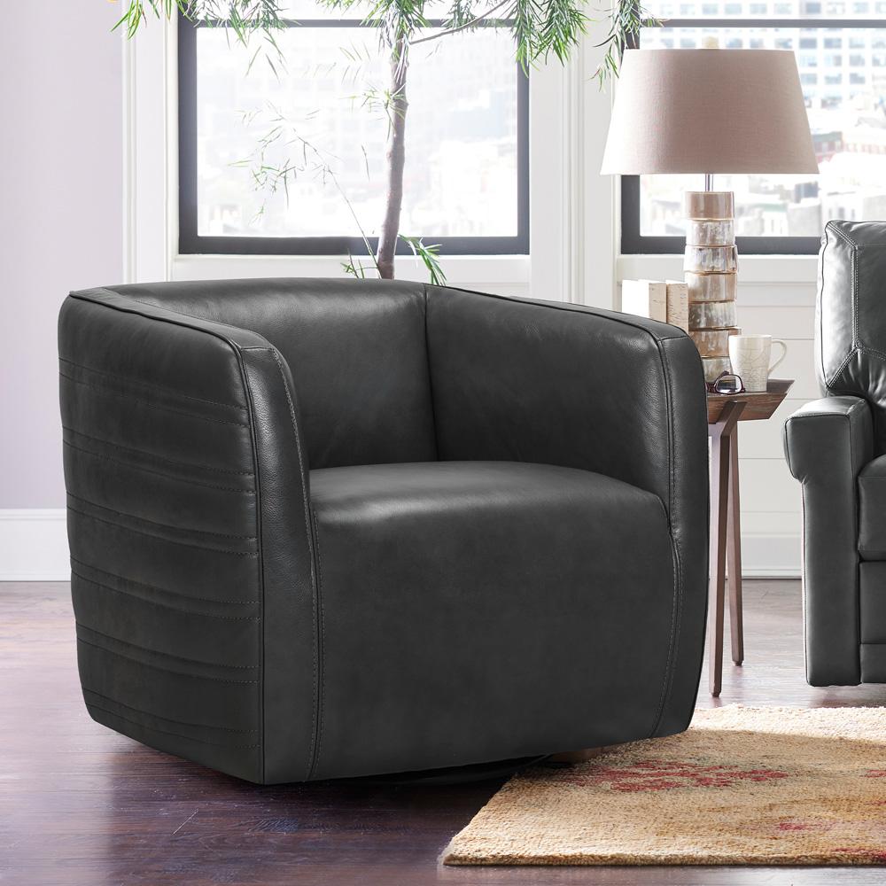 Armen Living - Melanie Swivel Pewter Genuine Leather Barrel Chair - LCMECHPW veiw 7