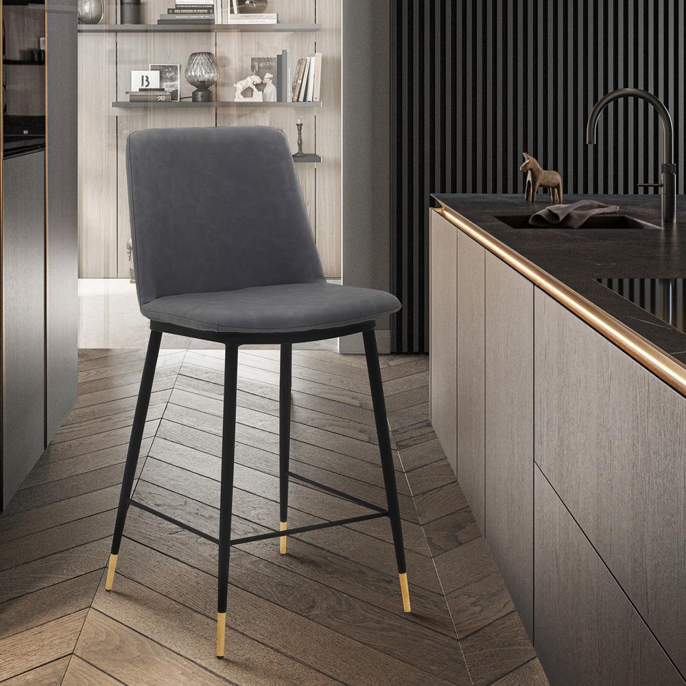 Armen Living - Messina 26in Gray Faux Leather and Metal Counter Height Bar Stool - LCMSBABLGRY26 veiw 6