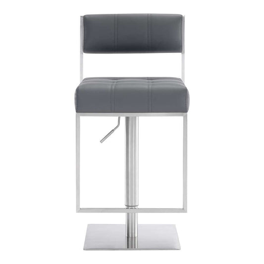 Armen Living - Michele Swivel Adjustable Height Grey Faux Leather and Brushed Stainless Steel Bar Stool - LCMISWBABSGR veiw 2