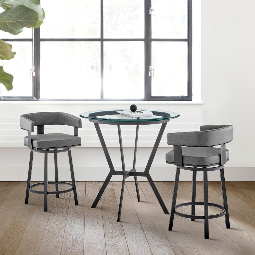 Armen Living - Naomi and Lorin 3-Piece Counter Height Dining Set in Black Metal and Grey Faux Leather - SETNMLRGRBL3 veiw 9
