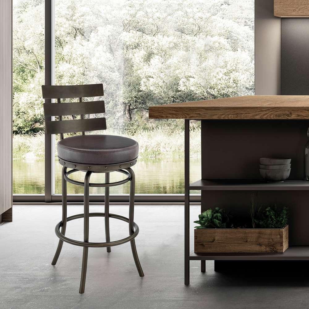 Armen Living - Natya Swivel Counter or Bar Stool in Mocha Finish with Brown Faux Leather - 840254333673 veiw 8