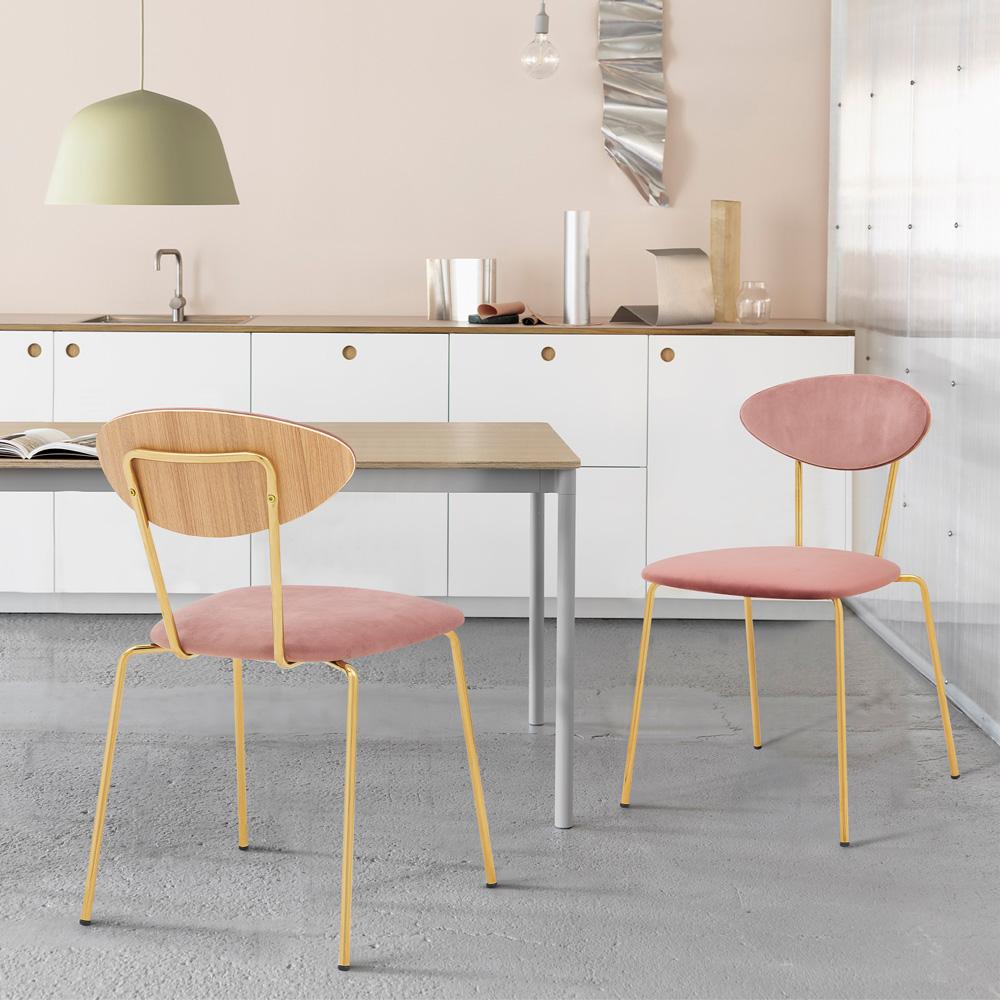 Armen Living - Neo Modern Pink Velvet and Gold Metal Leg Dining Room Chairs (Set of 2) - LCNESIGLPNK veiw 8
