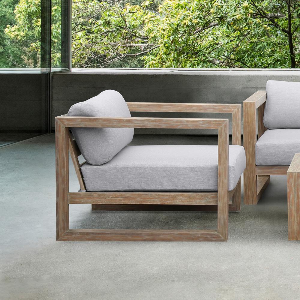 Armen Living - Paradise Outdoor Light Eucalyptus Wood Lounge Chair with Grey Cushions - LCPRCHLALT veiw 9