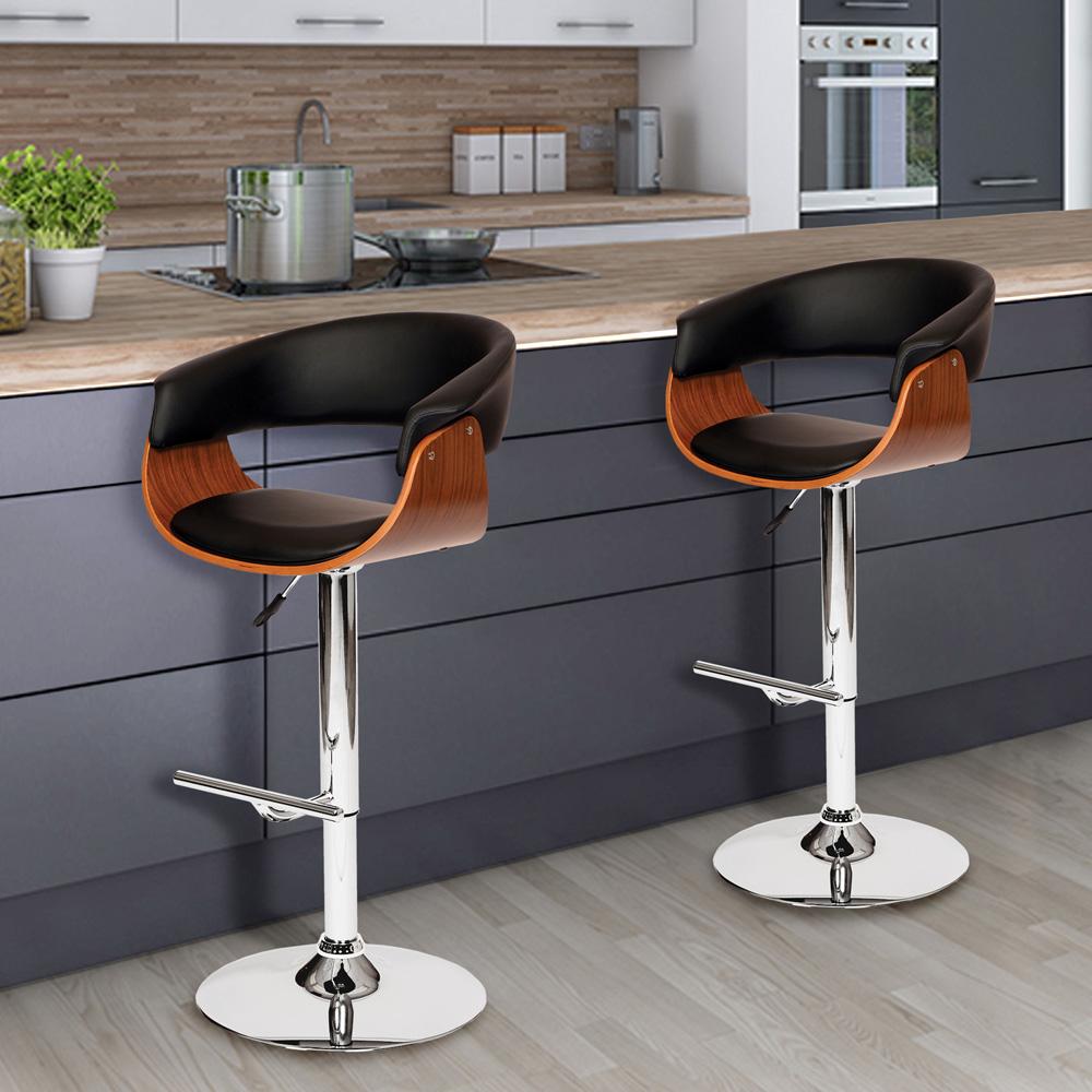 Armen Living - Paris Black Faux Leather Adjustable Height Swivel Walnut Wood and Chrome Bar Stool - LCPASWBABLWA veiw 4