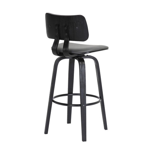 Armen Living - Pico 30in Swivel Black Wood Bar Stool in Grey Faux Leather with Black Metal - LCPIBABLKGRY30 veiw 2