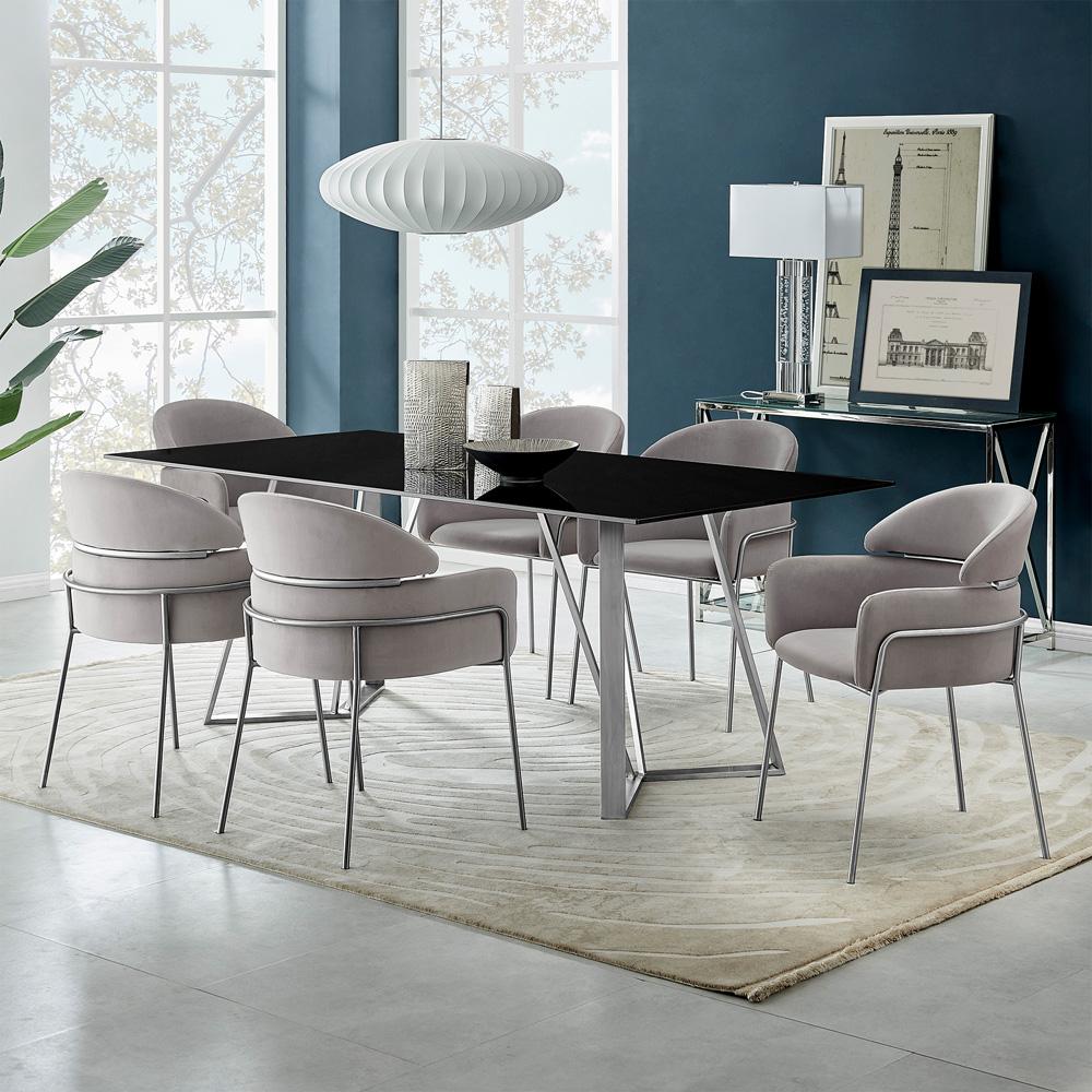 Armen Living - Portia Gray Velvet and Brushed Stainless Steel Dining Room Chairs (Set of 2) - LCPTSIGREY veiw 8
