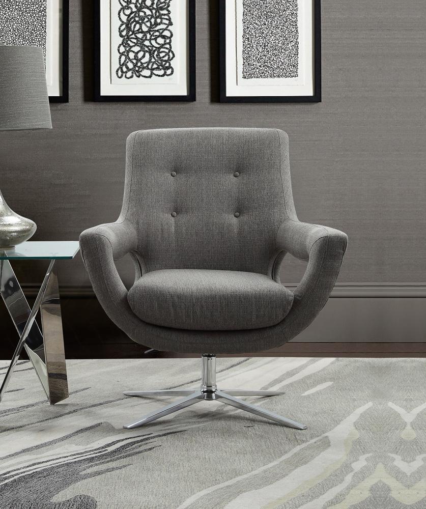 Armen Living - Quinn Contemporary Adjustable Swivel Accent Chair in Polished Chrome Finish with Grey Fabric - LCQUCHGR veiw 3