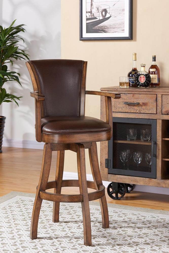 Armen Living - Raleigh 26in Counter Height Swivel Kahlua Faux Leather and Chestnut Wood Arm Bar Stool - LCRABAARKACH26 veiw 6