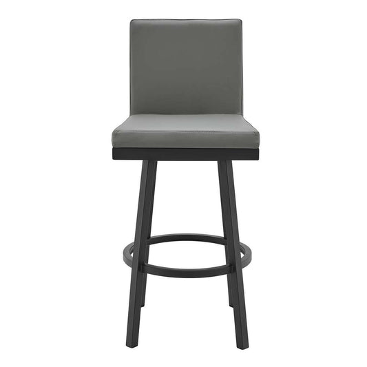 Armen Living - Rochester 30in Swivel Modern Black Metal and Grey Faux Leather Barstool - 721535752171 veiw 2