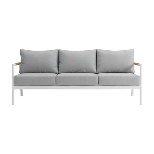 Armen Living - Royal 4 Piece White Aluminum and Teak Outdoor Seating Set with Light Gray Cushions - 840254332874 veiw 2