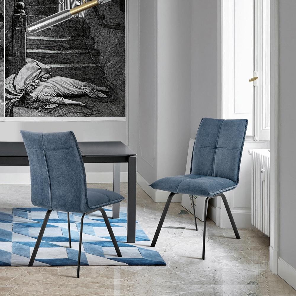 Armen Living - Rylee Dining Room Accent Chair in Blue Fabric and Black Finish (Set of 2) - LCRYSIBLU veiw 9