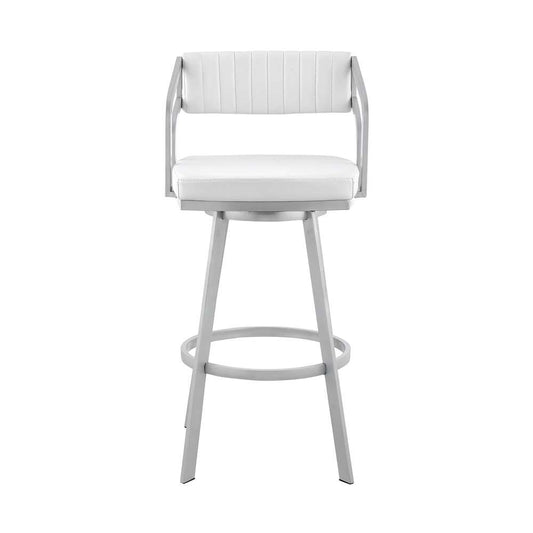 Armen Living - Scranton 26in Swivel White Faux Leather and Silver Metal Bar Stool - 795044878219 veiw 2
