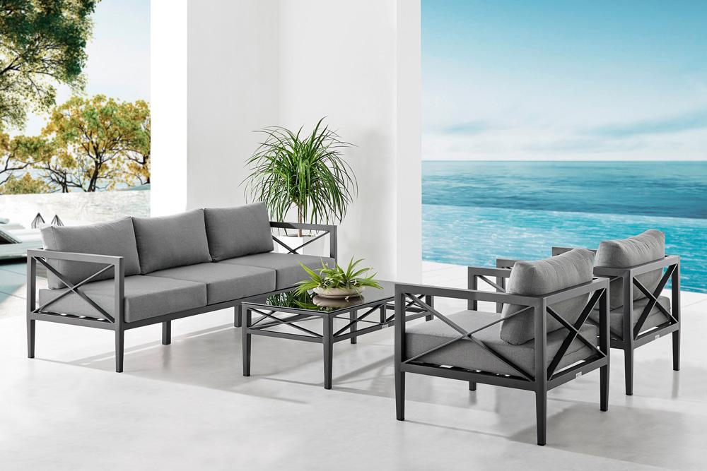 Armen Living - Sonoma Outdoor 4 piece Set in Dark Grey Finish and Dark Grey Cushions - SETODSODKGR veiw 10