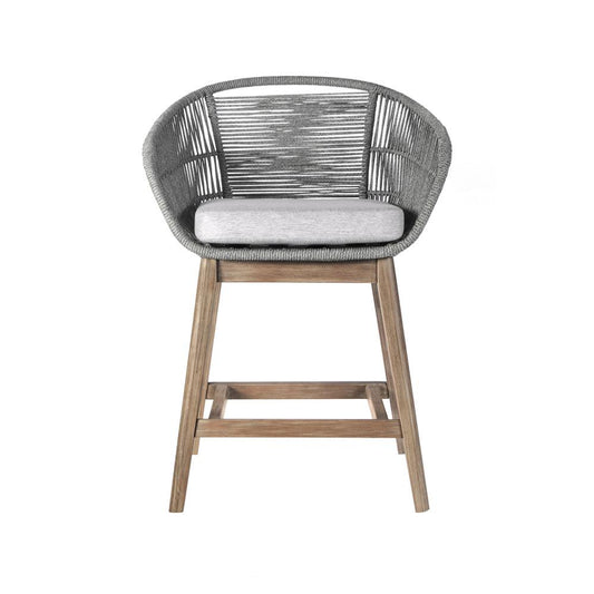 Armen Living - Tutti Frutti Indoor Outdoor Counter Height Bar Stool in Aged Teak Wood with Grey Rope - LCTFBAGRTK26 veiw 2