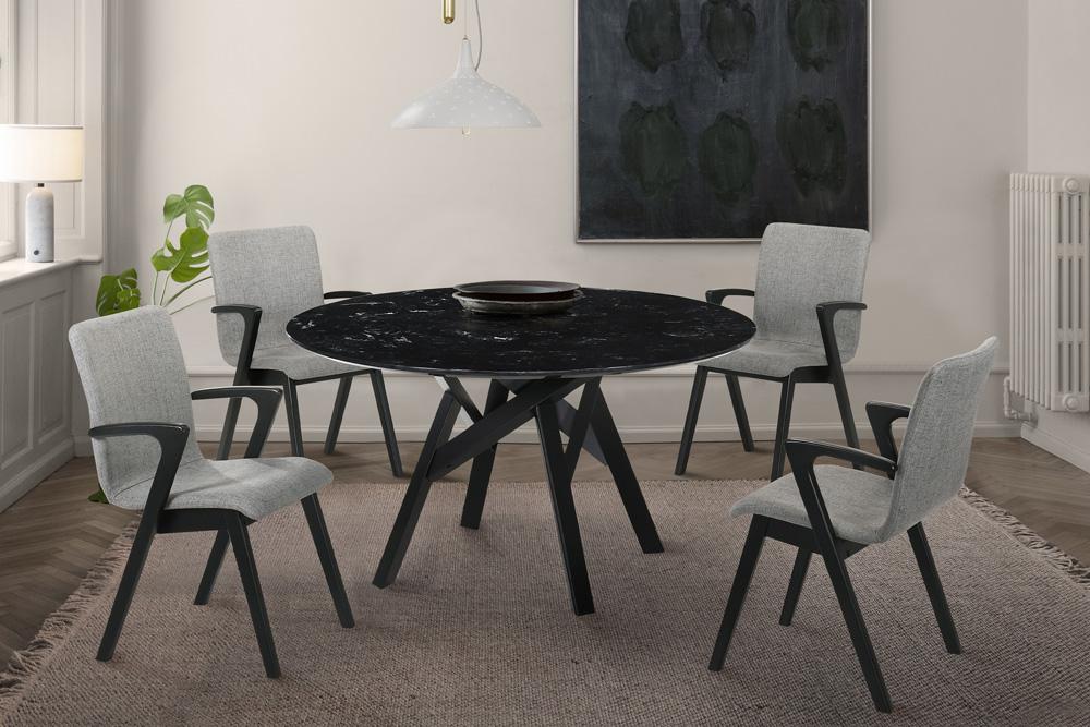 Armen Living - Venus 54in Round Mid-Century Modern Black Marble Dining Table with Black Wood Legs - LCVEDIBLK veiw 5