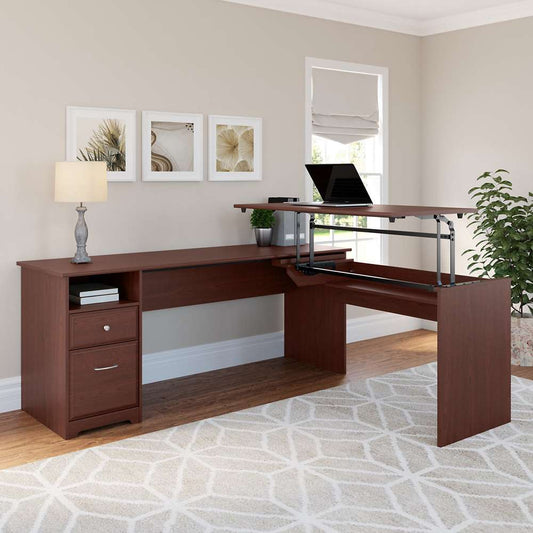 Bush Furniture - Cabot 72W 3 Position L Shaped Sit to Stand Desk in Harvest Cherry - CAB050HVC veiw 2