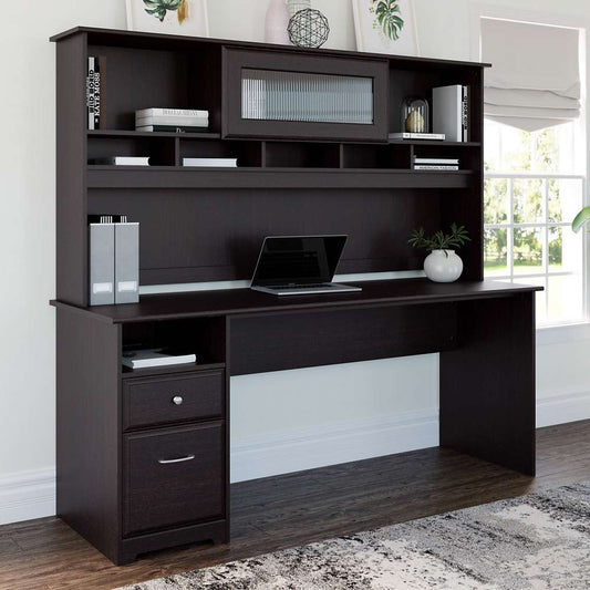 Bush Furniture - Cabot 72W Computer Desk with Hutch and Drawers in Espresso Oak - CAB049EPO veiw 2