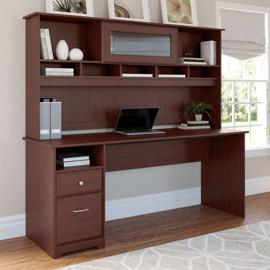 Bush Furniture - Cabot 72W Computer Desk with Hutch and Drawers in Harvest Cherry - CAB049HVC veiw 2