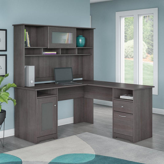 Bush Furniture - Cabot L Shaped Desk with Hutch in Heather Gray - CAB001HRG veiw 2