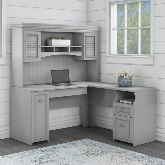 Bush Furniture - Fairview 60W L Shaped Desk with Hutch in Cape Cod Gray - FV004CG veiw 2