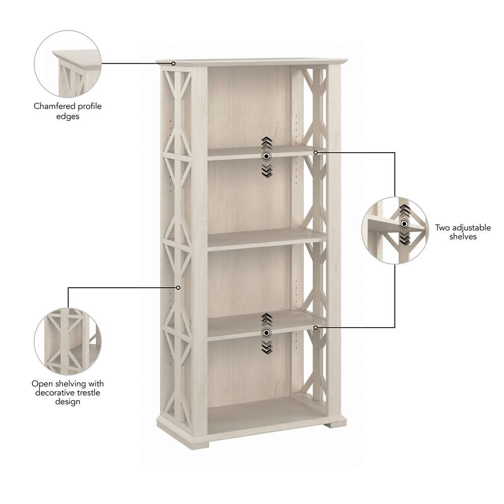 Bush Furniture - Homestead 4 Shelf Bookcase in Linen White Oak - HOB166LW-03 veiw 6