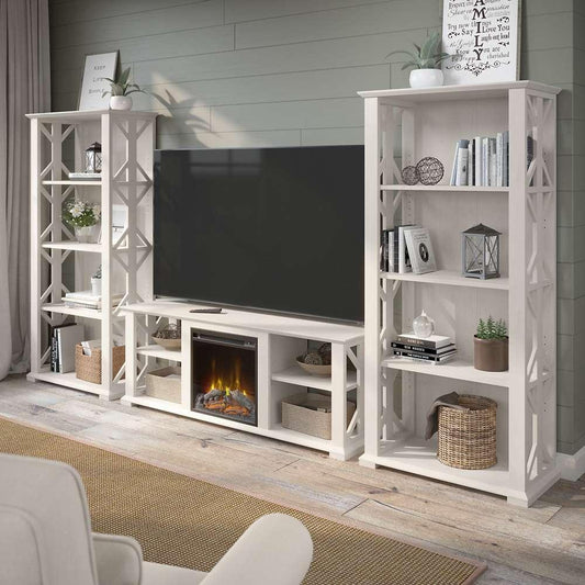 Bush Furniture - Homestead 60W Fireplace TV Stand w Bookcases in Linen White Oak - HOT014LW veiw 2