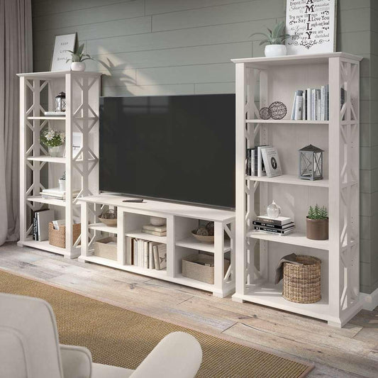 Bush Furniture - Homestead 60W TV Stand w Bookcases in Linen White Oak - HOT012LW veiw 2