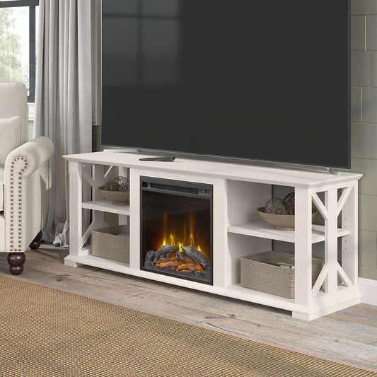 Bush Furniture - Homestead 60W TV Stand w Electric Fireplace Insert in Linen White Oak - HOT003LW veiw 2